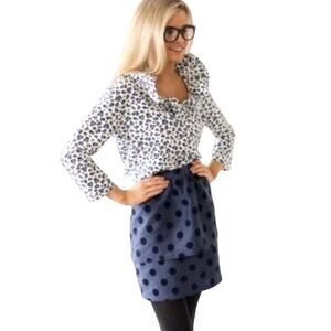 Devon Baer Tiered Silk Polka Dot Skirt in Blue Workwear Office Women's XS
